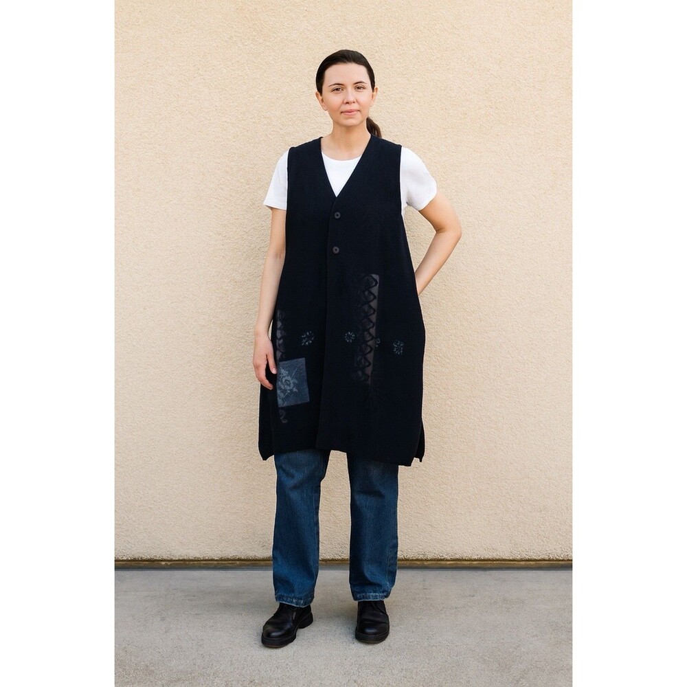 Blue Fish USA 1996 Lagenlook KNIT Cardigan Tunic Dark Navy One Size